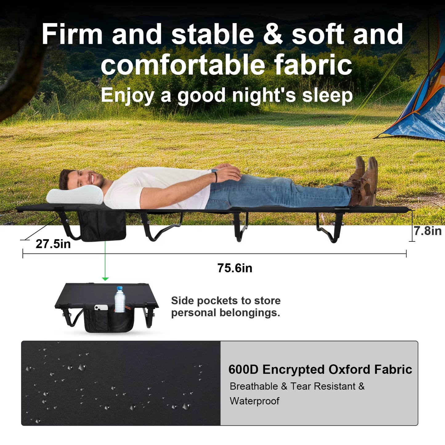 Camping Cot, Ultralight Folding Backpacking Cot, Max Supports 352Lbs, Portable Camping Cots for Adults, Camping Bed for Camping,