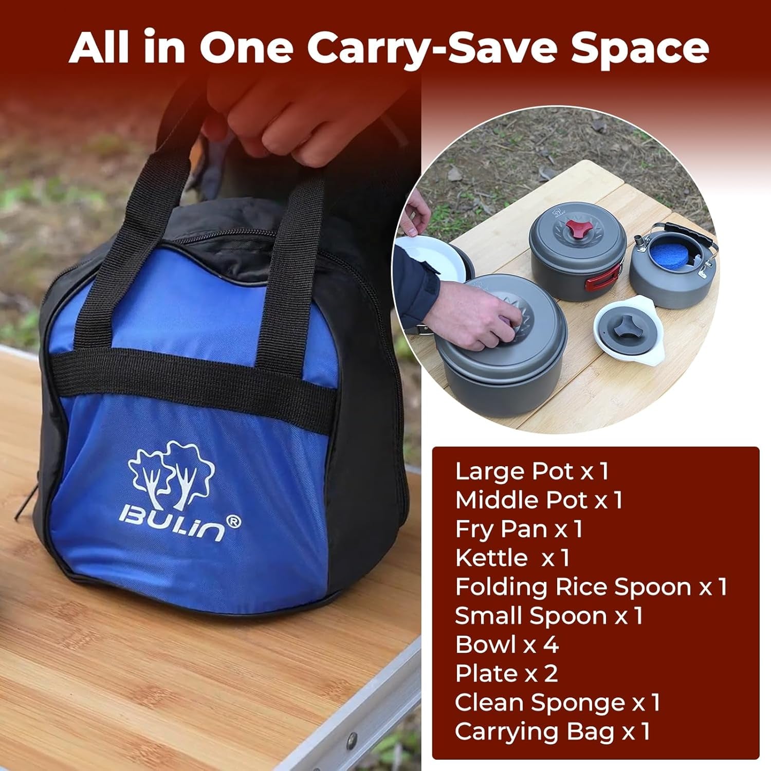 24/13/11/8/4 PCS Camping Cookware Mess Kit Lightweight Backpacking Cooking Set Outdoor Cook Gear for Family Hiking, Picnic(Kettle, Pot, Frying Pan, Bowls, Plates, Spoon)