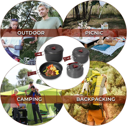 24/13/11/8/4 PCS Camping Cookware Mess Kit Lightweight Backpacking Cooking Set Outdoor Cook Gear for Family Hiking, Picnic(Kettle, Pot, Frying Pan, Bowls, Plates, Spoon)