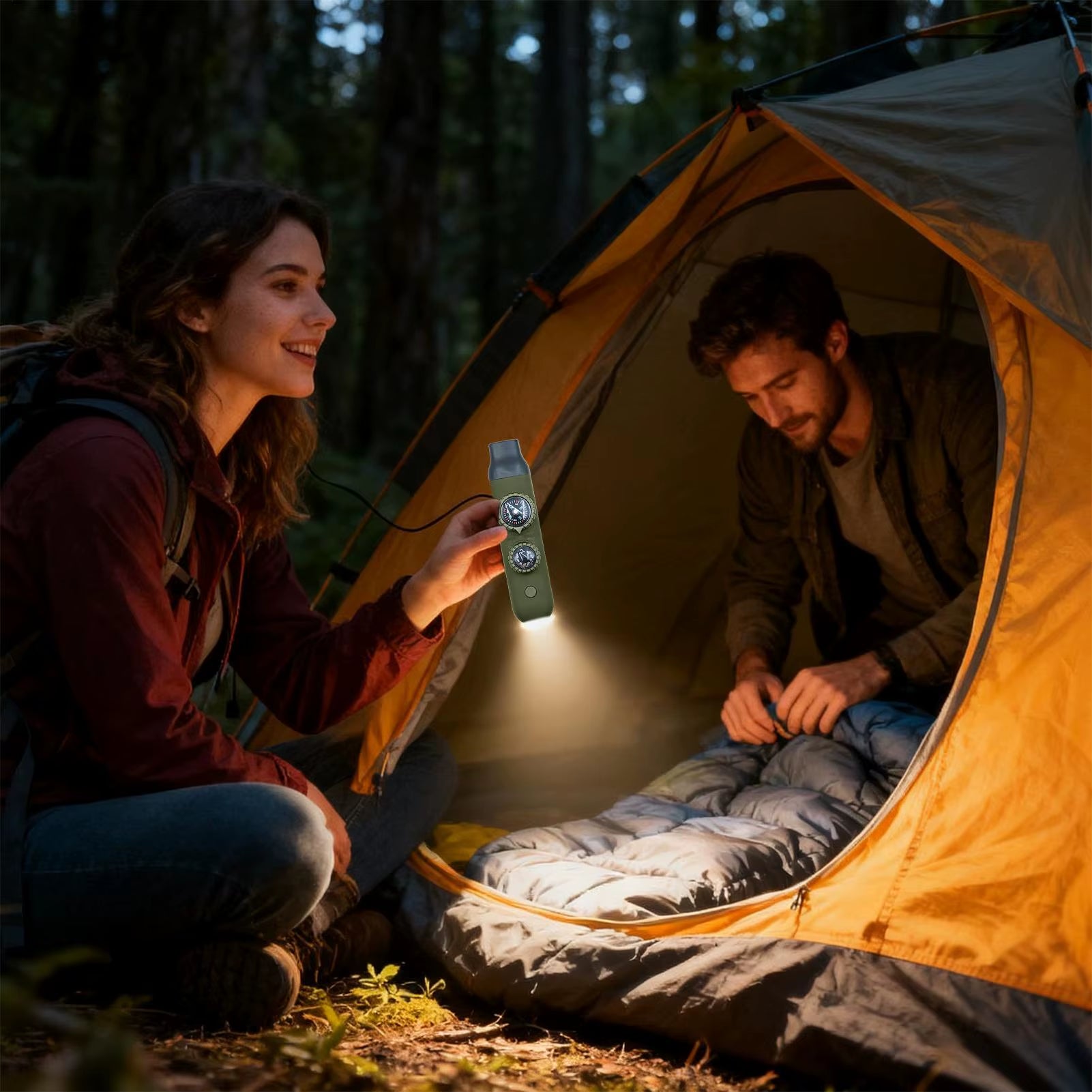 Survival Whistle 7 in 1 Outdoor Safety Gear Emergency Whistle with LED Compass Thermometer for Hiking Camping Backpacking