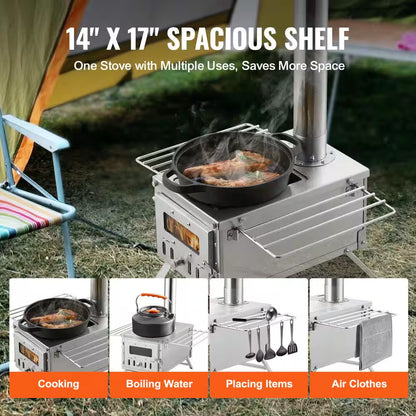 Wood Stove 80 In. Stainless Steel Camping Tent Stove Portable Wood Burning Stove 2200 Sq. Ft. Hot Tent Stove for Outdoor