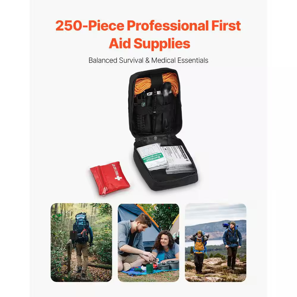 Survival First Aid Kit 250 Pieces 600 D Nylon Trauma First Aid Bag Survival Gear and Equipment Emergency Kits