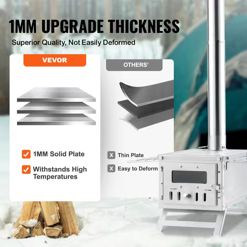 Wood Stove 80 In. Stainless Steel Camping Tent Stove Portable Wood Burning Stove 2200 Sq. Ft. Hot Tent Stove for Outdoor