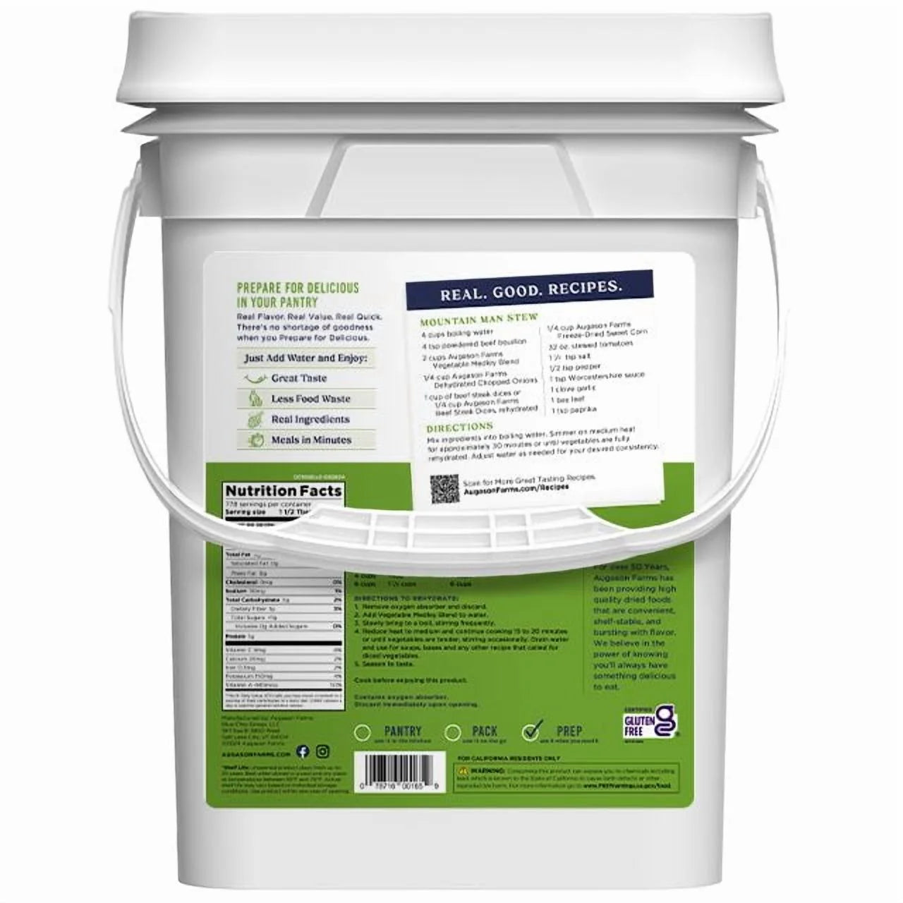 Vegetable Medley Blend 4 Gallon Pail, Bulk Food Storage, Emergency Food Supply, Everyday Meals, 778 Servings