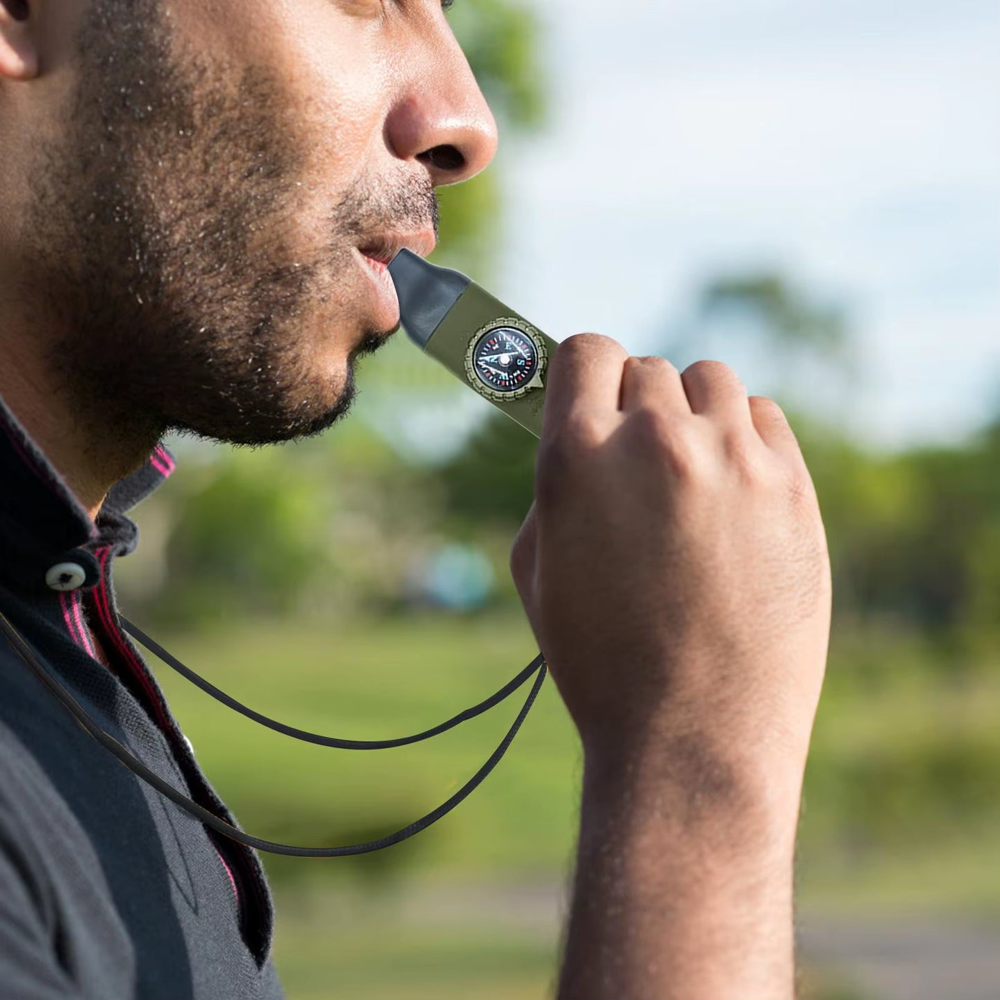 Survival Whistle 7 in 1 Outdoor Safety Gear Emergency Whistle with LED Compass Thermometer for Hiking Camping Backpacking