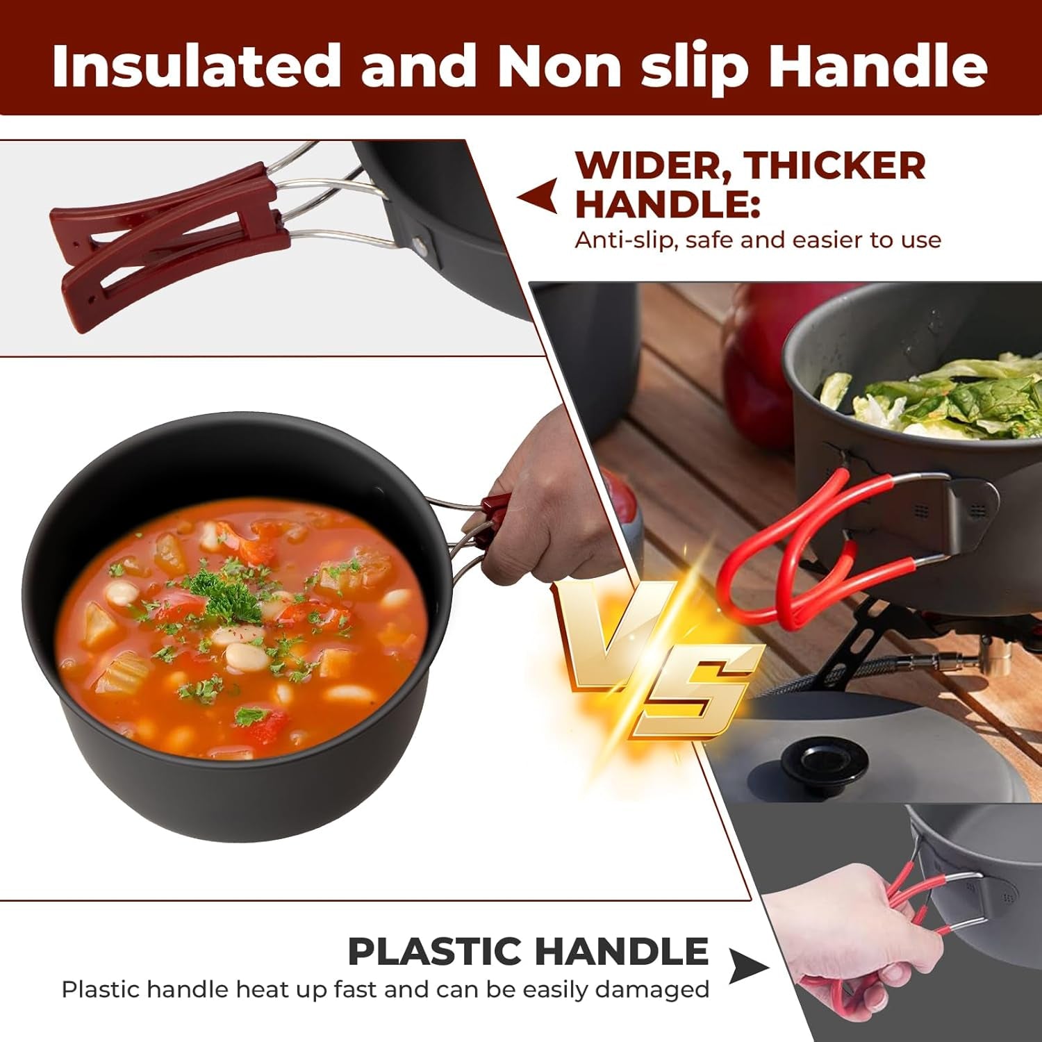 24/13/11/8/4 PCS Camping Cookware Mess Kit Lightweight Backpacking Cooking Set Outdoor Cook Gear for Family Hiking, Picnic(Kettle, Pot, Frying Pan, Bowls, Plates, Spoon)