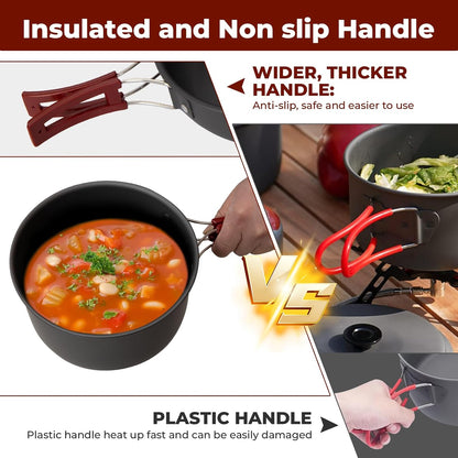 24/13/11/8/4 PCS Camping Cookware Mess Kit Lightweight Backpacking Cooking Set Outdoor Cook Gear for Family Hiking, Picnic(Kettle, Pot, Frying Pan, Bowls, Plates, Spoon)