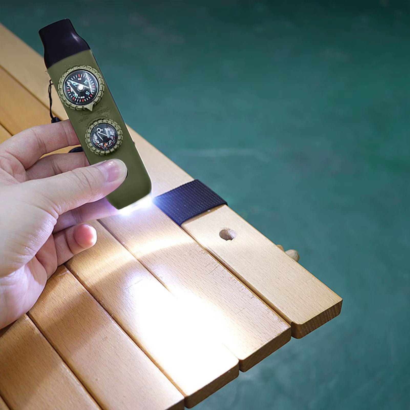 Survival Whistle 7 in 1 Outdoor Safety Gear Emergency Whistle with LED Compass Thermometer for Hiking Camping Backpacking