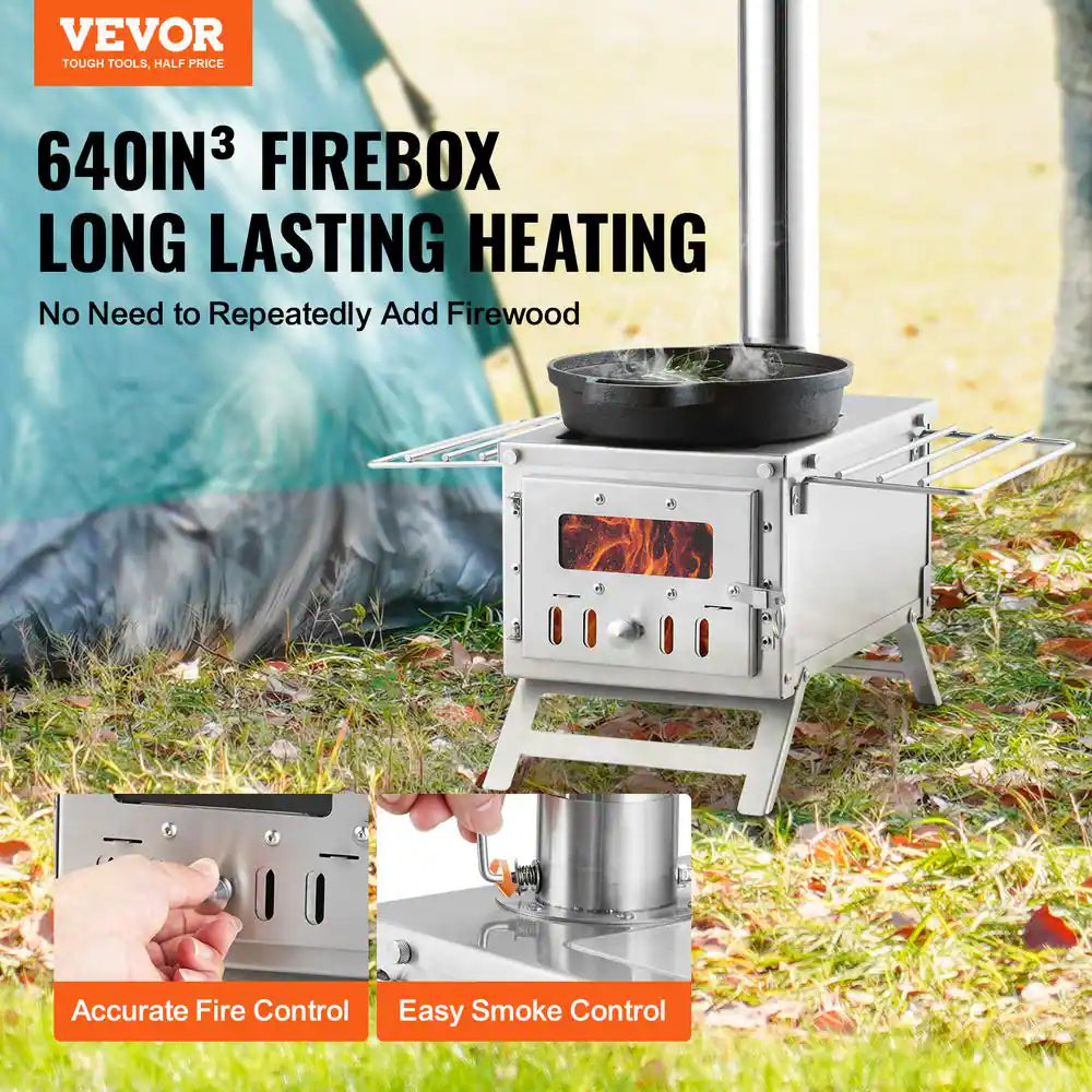 Wood Stove 80 In. Stainless Steel Camping Tent Stove Portable Wood Burning Stove 2200 Sq. Ft. Hot Tent Stove for Outdoor