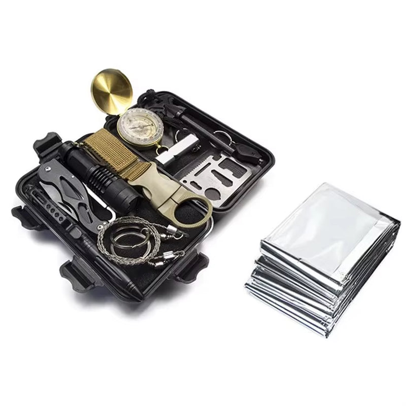 13Pc Sos Emergency Survival Kit Multifunctional Outdoor Tool Set with Thermal Blanket Compass for Camping Hiking Senderismo 2026